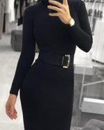 Winter Solid Casual Basic Black White Bodycon - Sabreeonline