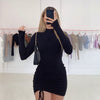 Sexy Party Long Sleeve Mini Dress Women High Neck Purple Black Ruffles Beach Dresses - Sabreeonline
