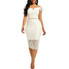 Off Shoulder V Neck Hollow Lace Midi Dress - Sabreeonline