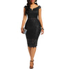 Off Shoulder V Neck Hollow Lace Midi Dress - Sabreeonline