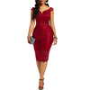 Off Shoulder V Neck Hollow Lace Midi Dress - Sabreeonline