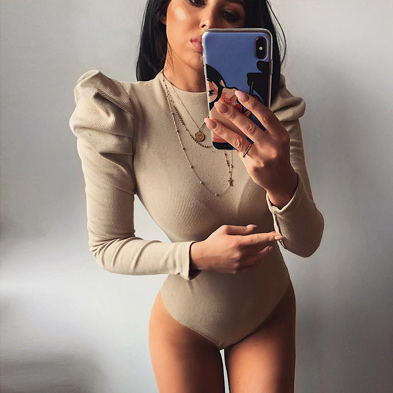 Bodycon Bodysuit Fashion Casual Solid Knitted Long Sleeve Body Tops - Sabreeonline