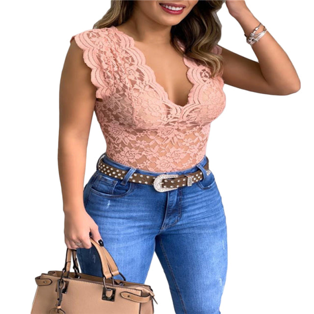 Lace Cami Bralette Crochet Vest Casual Solid Color - Sabreeonline