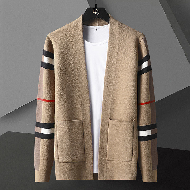 Men Cardigan Spliced Color - Sabreeonline