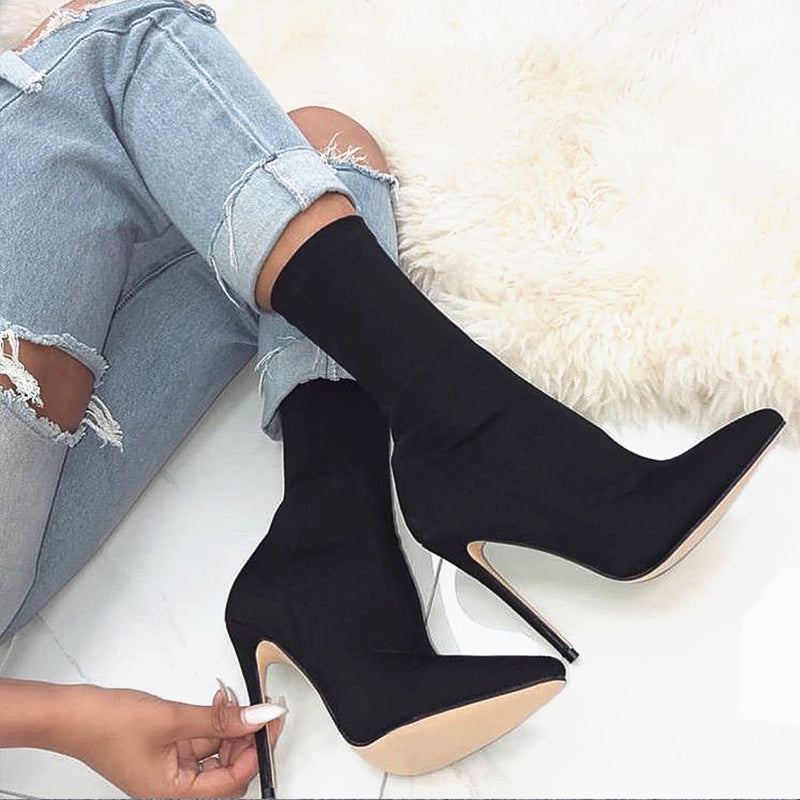 Silk Sock Boot Stretch Ankle Boots - Sabreeonline