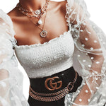 See-through Women Blouse Square Neck Polka Dot Puff Tube Long Sleeve Elastic Shirt - Sabreeonline
