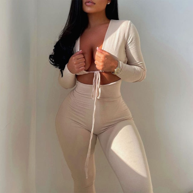 Jumpsuits Bandage Long Sleeve Bodycon - Sabreeonline