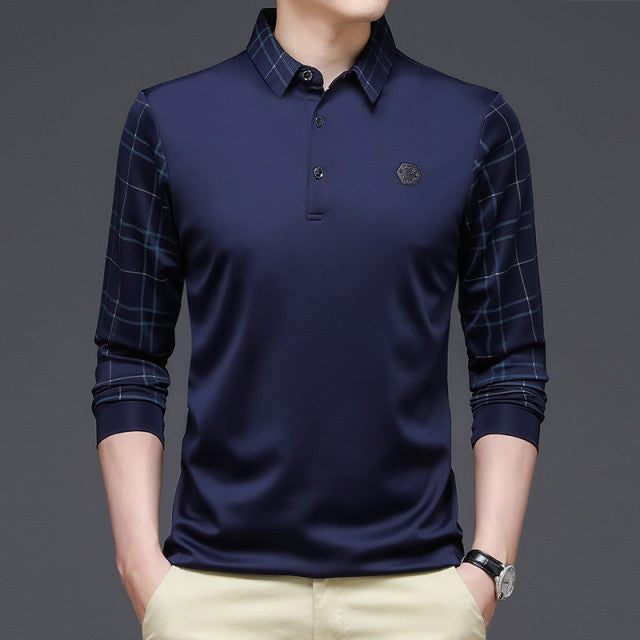 New Fashion Solid Polo Shirt Long Sleeve Casual Fit Slim Man Polo - Sabreeonline