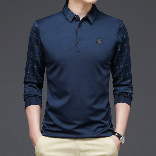 New Fashion Solid Polo Shirt Long Sleeve Casual Fit Slim Man Polo - Sabreeonline