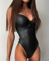 PU Leather Plunge Sleeveless Bodysuit - Sabreeonline