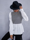 Women Elegant Houndstooth Shirt Ruffle - Sabreeonline