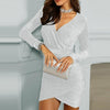 Mini Dress Long Sleeve Silk Shiny Glitter Dress - Sabreeonline