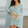 Mini Dress Long Sleeve Silk Shiny Glitter Dress - Sabreeonline