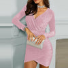 Mini Dress Long Sleeve Silk Shiny Glitter Dress - Sabreeonline