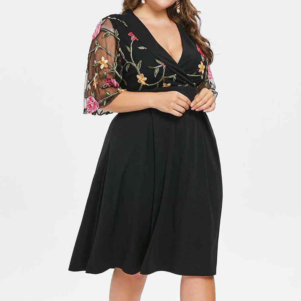 Casual Floral Short Sleeve V-neck Dress - Sabreeonline
