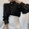 Petal Sleeve Stand Collar Hollow Out Flower Lace - Sabreeonline