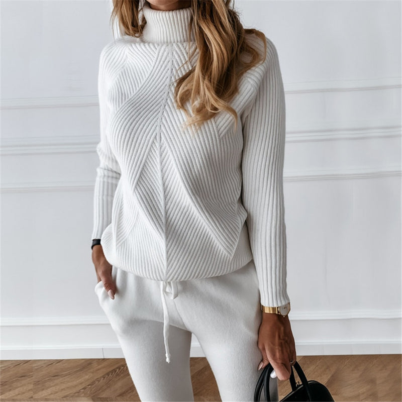 Winter Tracksuit Turtleneck Sweater and Elastic Suits - Sabreeonline