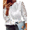 Women Elegant Fashion Butterfly Print Blouses Top Ruffled Trim  Casual Long Lace Sleeve Blouse - Sabreeonline