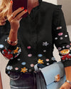 Women Elegant Fashion Butterfly Print Blouses Top Ruffled Trim  Casual Long Lace Sleeve Blouse - Sabreeonline