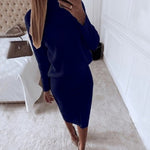Autumn Knitting Costume Turtleneck Solid Color Pullover Sweater + Slim Skirt - Sabreeonline
