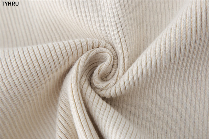 Autumn Knitting Costume Turtleneck Solid Color Pullover Sweater + Slim Skirt - Sabreeonline
