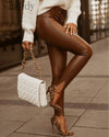 Women Sexy Studded Design High Waist Lace-up Skinny PU Pants - Sabreeonline