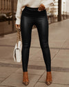 Women Sexy Studded Design High Waist Lace-up Skinny PU Pants - Sabreeonline