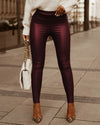 Women Sexy Studded Design High Waist Lace-up Skinny PU Pants - Sabreeonline