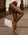 Women Sexy Studded Design High Waist Lace-up Skinny PU Pants - Sabreeonline