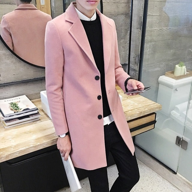Fashion Men Wool Blends Mens Casual Business Trench Coat Mens Leisure Overcoat Male Punk Style Blends Dust Coats Jackets - Sabreeonline