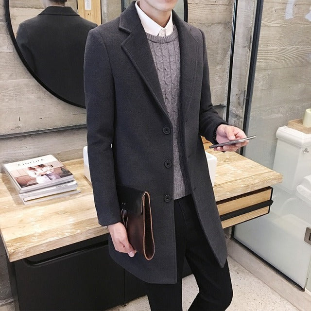 Fashion Men Wool Blends Mens Casual Business Trench Coat Mens Leisure Overcoat Male Punk Style Blends Dust Coats Jackets - Sabreeonline