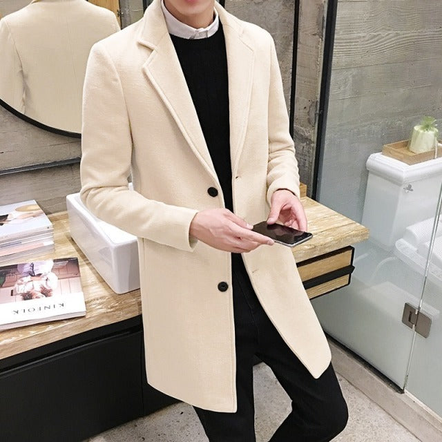 Fashion Men Wool Blends Mens Casual Business Trench Coat Mens Leisure Overcoat Male Punk Style Blends Dust Coats Jackets - Sabreeonline