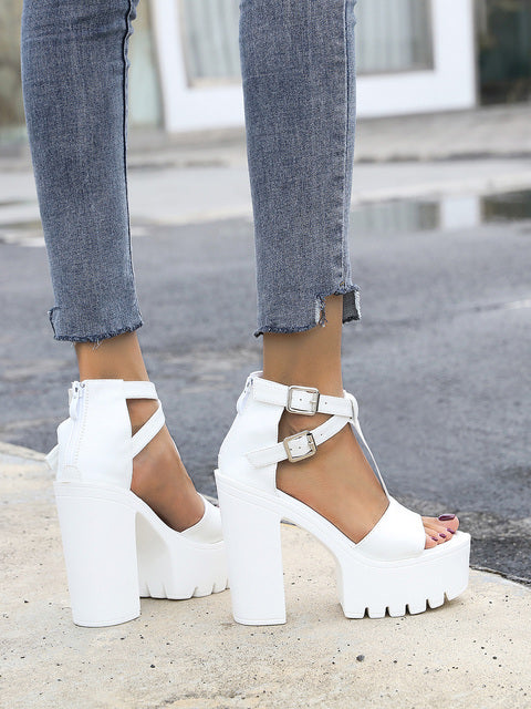Platform Cross Buckle Non-Slip Thick Heel High - Sabreeonline