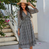Sexy V Neck Floral Dress Ladies 2022 New Butterfly Sleeve High Waist Casual Print Dresses For Women Summer Chiffon Dress - Sabreeonline
