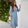 Sexy V Neck Floral Dress Ladies 2022 New Butterfly Sleeve High Waist Casual Print Dresses For Women Summer Chiffon Dress - Sabreeonline