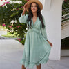 Sexy V Neck Floral Dress Ladies 2022 New Butterfly Sleeve High Waist Casual Print Dresses For Women Summer Chiffon Dress - Sabreeonline