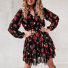 Flower Print Long Sleeve Lace-Up Ruffle - Sabreeonline