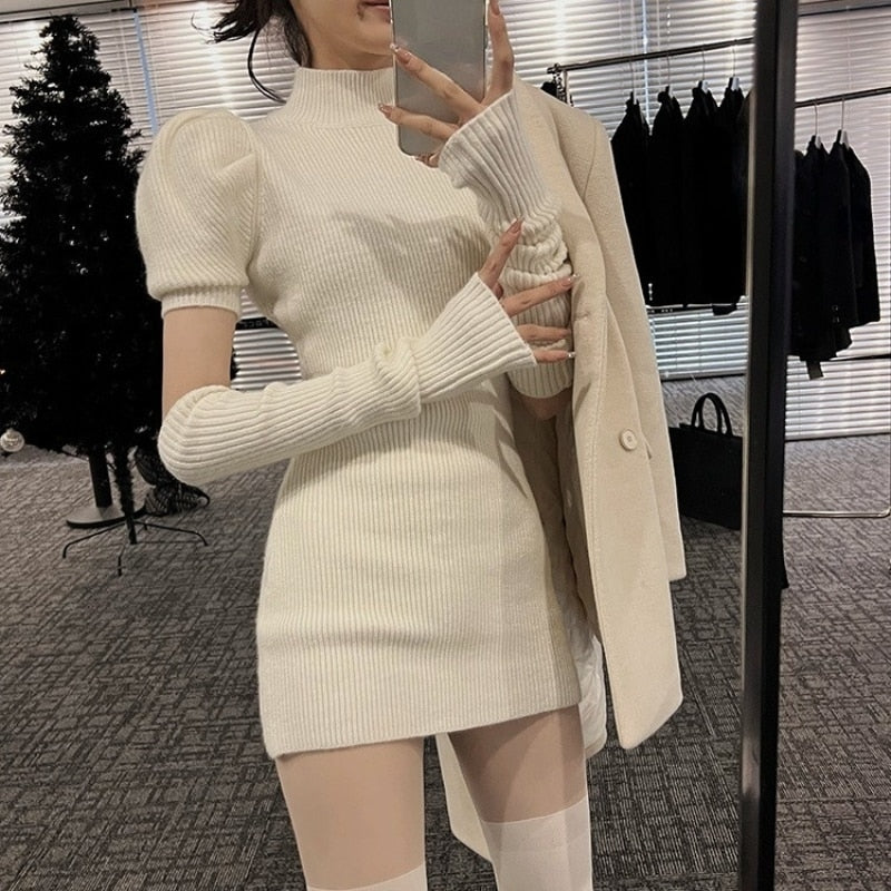 Casual Mini Dress Sweater Long Sleeve - Sabreeonline