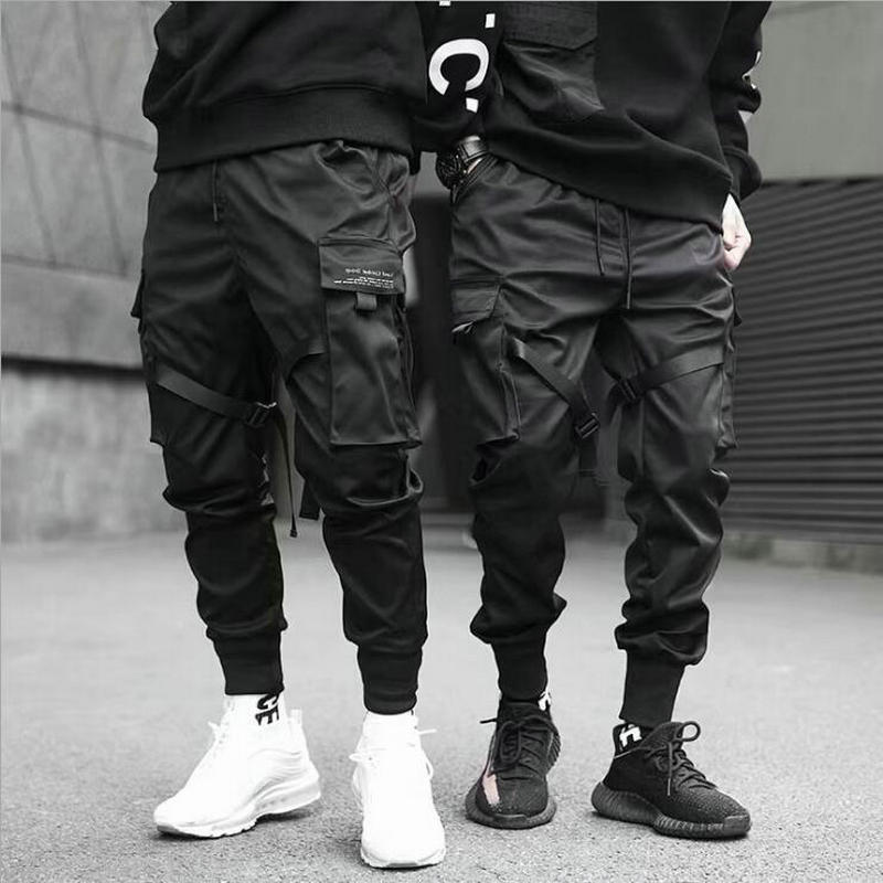 Ribbons Harem Joggers Men Cargo Pants Streetwear 2022 Hip Hop Casual Pockets Cotton Track Pants Male Harajuku Fashion Trousers - Sabreeonline