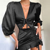 Satin Lace Up Ruffle Dress Female Slim Mini Dresses - Sabreeonline