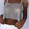 Solid Backless Straps Diamonds Sequins Cropped Top for Women - Sabreeonline