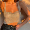 Solid Backless Straps Diamonds Sequins Cropped Top for Women - Sabreeonline
