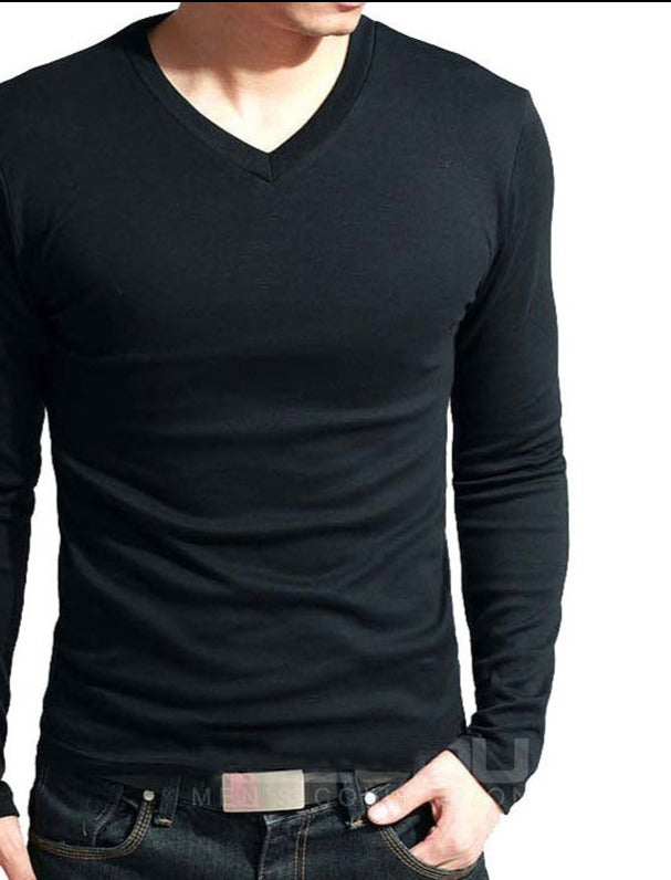 V-Neck Long Sleeve Men T Shirt - Sabreeonline