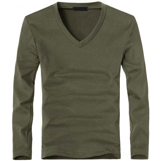 V-Neck Long Sleeve Men T Shirt - Sabreeonline