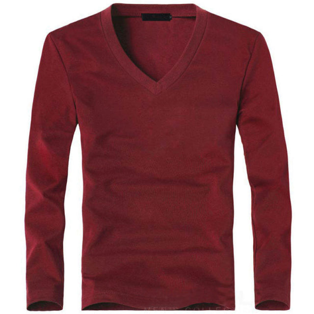V-Neck Long Sleeve Men T Shirt - Sabreeonline