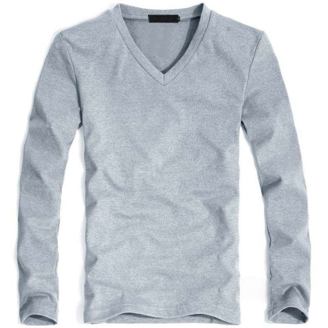 V-Neck Long Sleeve Men T Shirt - Sabreeonline