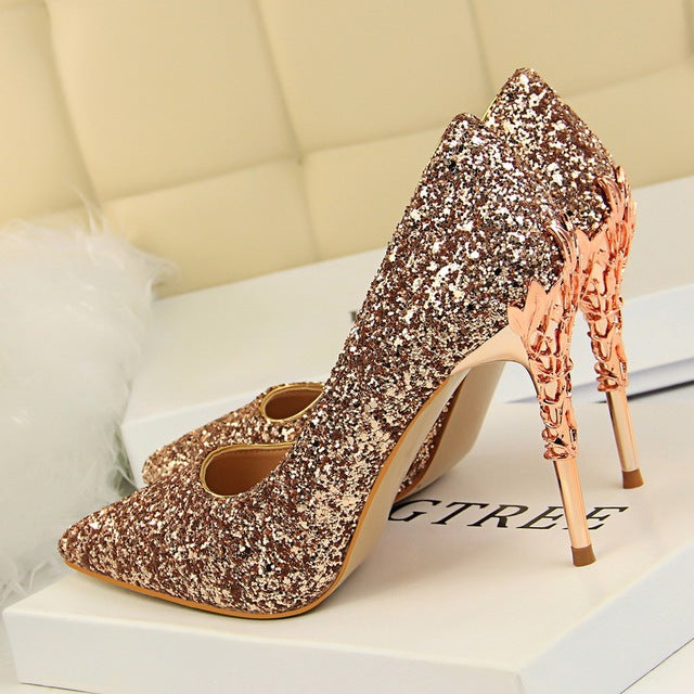 Glitter Sequins Gold Luxury Hight Heels - Sabreeonline