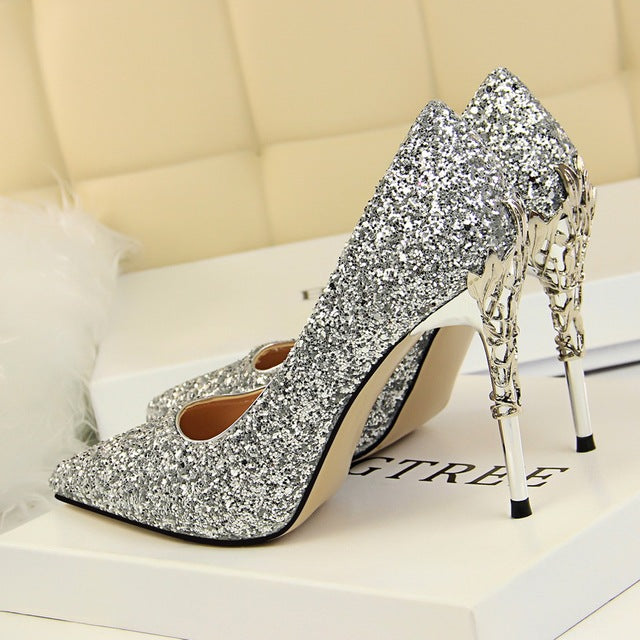 Glitter Sequins Gold Luxury Hight Heels - Sabreeonline