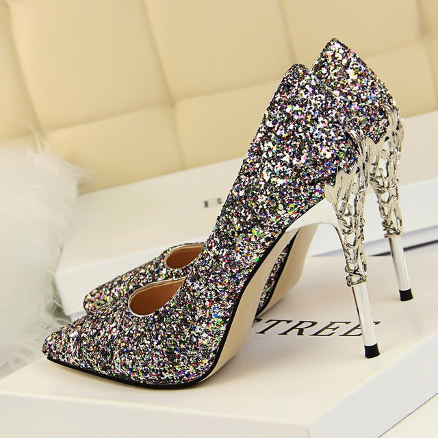 Glitter Sequins Gold Luxury Hight Heels - Sabreeonline