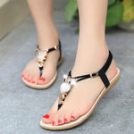Sandals elastic t-strap bohemia beaded owl slipper flat sandals women summer shoes flip flop - Sabreeonline